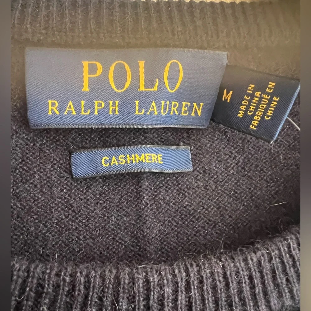 NWT Polo Ralph Lauren Men's 100% Cashmere Dark Blue Crewneck Sweater Size M - Picture 7 of 12